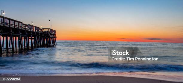 Sandbridge Pier In Virginia Beach At Sunrise Stock Photo - Download Image Now - Virginia Beach, Virginia - US State, Beach