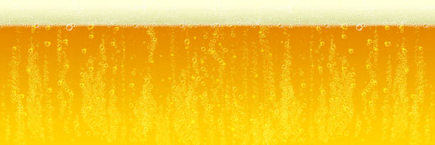 stockillustraties, clipart, cartoons en iconen met de achtergrond van het bier met schuim schuim schuimbellentextuur. horizontale amberschuim of koude verse bierpatroonachtergrond - bier