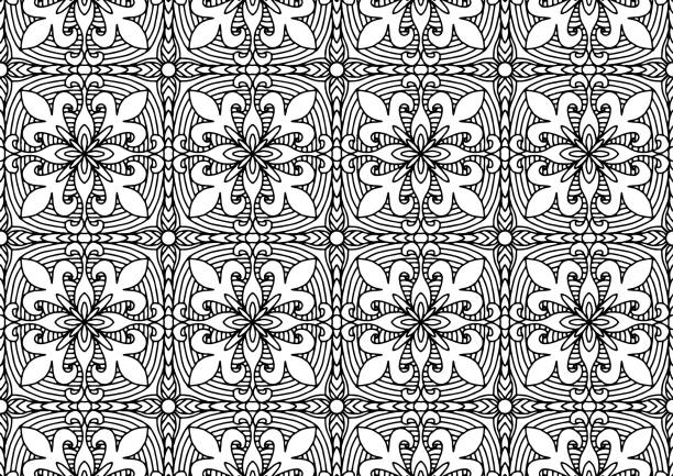 istock abstract tile with flowers drawn in folk style on a white background for coloring 1309994536