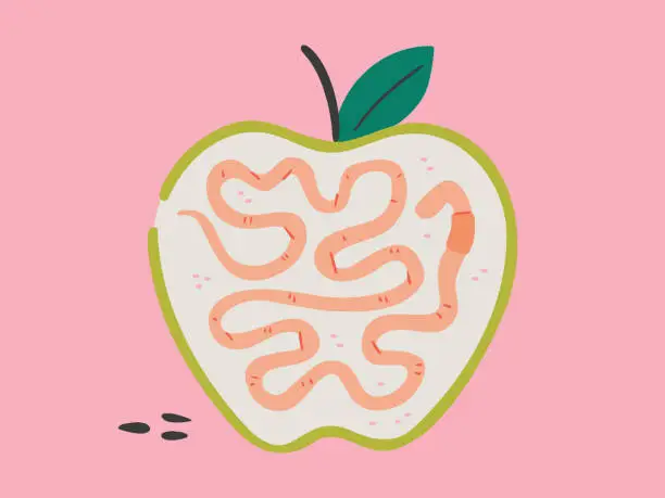 Vector illustration of Illustration of apple with worm inside