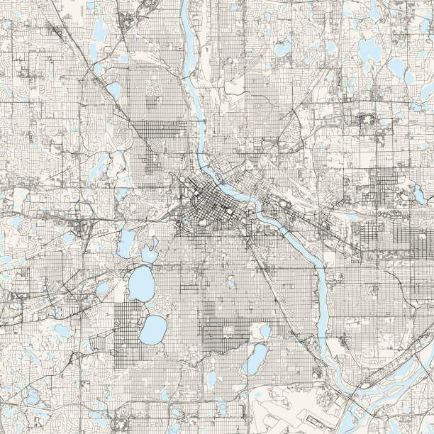 Minneapolis, Minnesota USA Vector Map Topographic / Road map of Minneapolis, Minnesota. USA United States of America. Original map data is open data via © OpenStreetMap contributors. All maps are layered and easy to edit. Roads are editable stroke. minnesota map stock illustrations