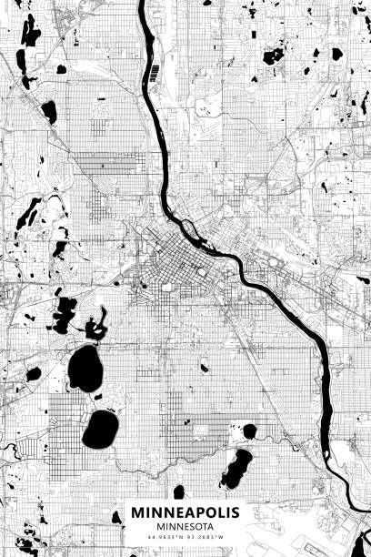 Minneapolis, Minnesota USA Vector Map Poster Style Topographic / Road map of Minneapolis, Minnesota. USA United States of America. Original map data is open data via © OpenStreetMap contributors. All maps are layered and easy to edit. Roads are editable stroke. minneapolis illustrations stock illustrations