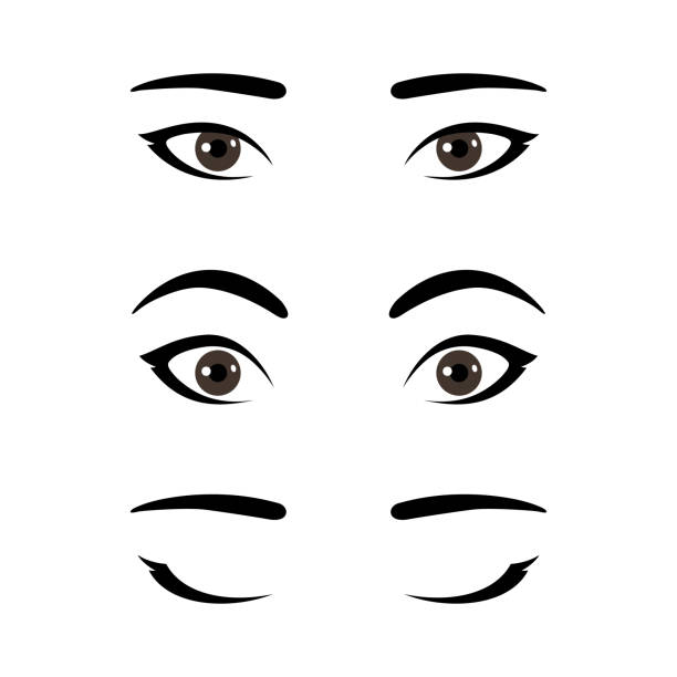illustrations, cliparts, dessins animés et icônes de ensemble des yeux stylisés de femme asiatique exprimant différentes émotions - regarder ailleurs