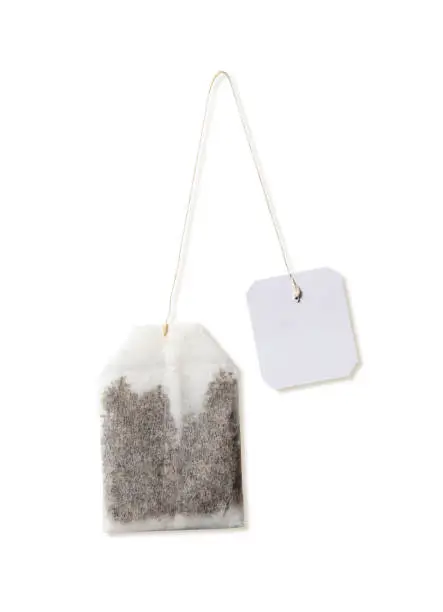 Teabag on white with clipping path.