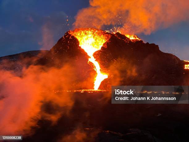 Eruption In Iceland Stock Photo - Download Image Now - Volcano, Erupting, Iceland