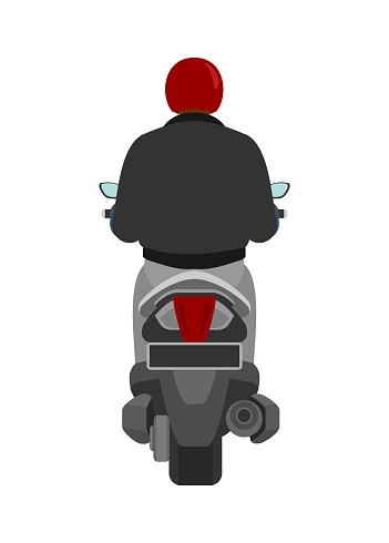 Simple flat illustration of motorcycle rider. Back view.