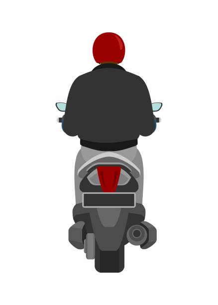 Motorcycle rider. Back view. Simple flat illustration. Simple flat illustration of motorcycle rider. Back view. motorized vehicle riding stock illustrations