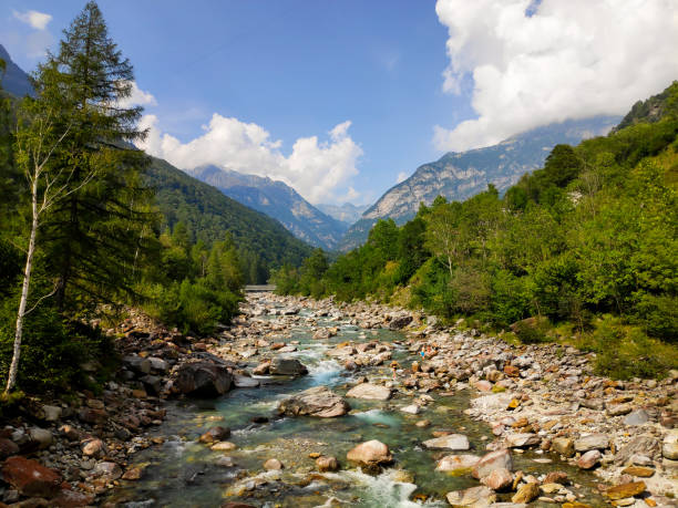 río verzasca entre frasco y gerra - riverbed switzerland valley stone fotografías e imágenes de stock