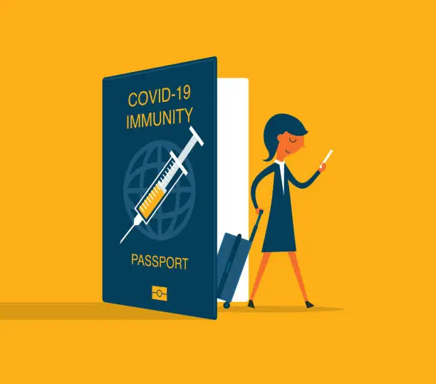 Vector illustration of Vaccine passport - Businesswoman - Tourist