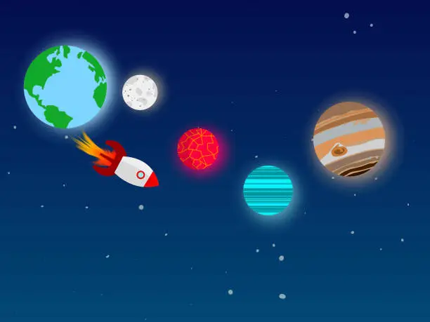 Vector illustration of Travel to space from earth, to explore the universe