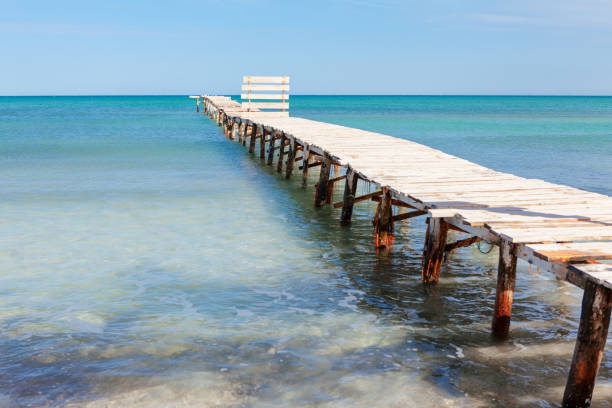 istock Old broken footbridge to the sea 1310020617