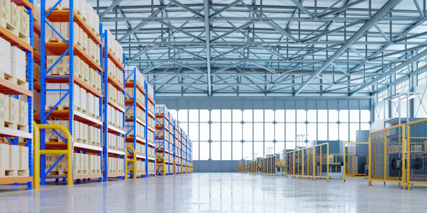 istock Interior of warehouse in logistic center. 1310028767