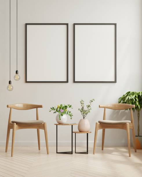 istock Mock up poster in modern living room interior design with white empty wall. 1310028768
