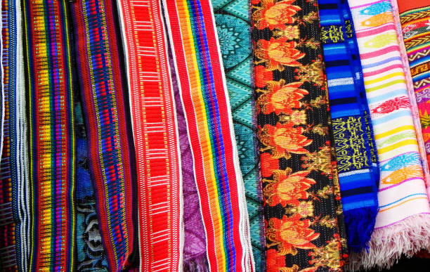 istock Woven colorful fabric belts and blankets, Ecuador 1310031129