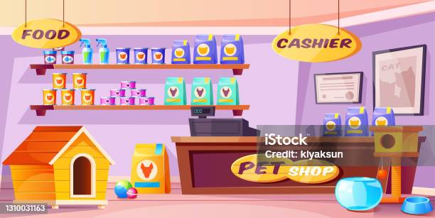Pet Shop Interior Domestic Animal Store With Desk Stock Illustration -  Download Image Now - Pet Shop, Pets, Store - iStock