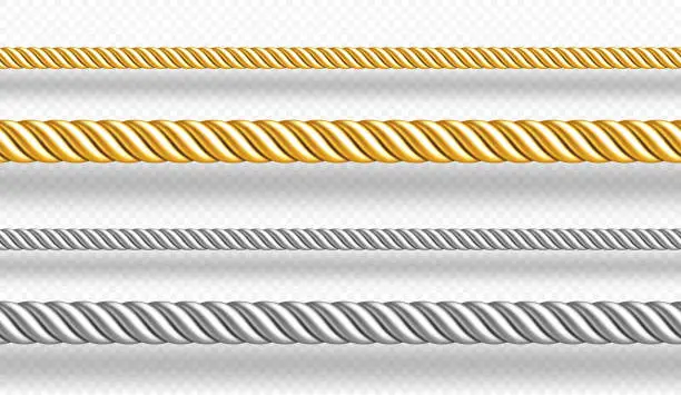Vector illustration of Gold and silver ropes, twisted twines