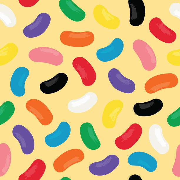 Colorful Seamless Jellybean Candy Pattern A bright, simple and sweet rainbow jellybean candy seamless pattern. candy jellybean variation color image stock illustrations