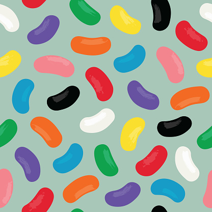 A bright, simple and sweet rainbow jellybean candy seamless pattern.