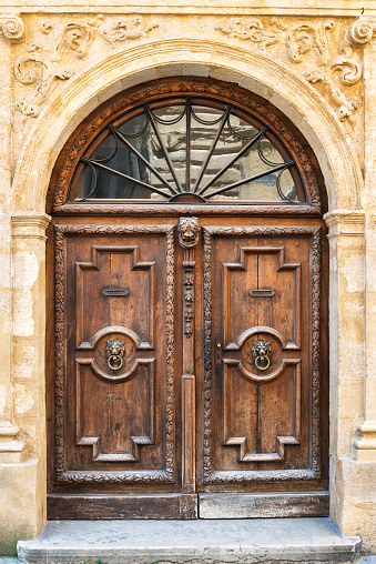 Ornate Carved Wooden Antique Door in Old Town Aix-en Provence, France