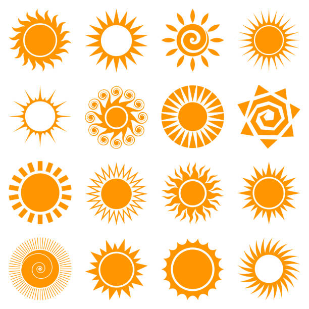 ilustraciones, imágenes clip art, dibujos animados e iconos de stock de iconos del sol - luz del sol