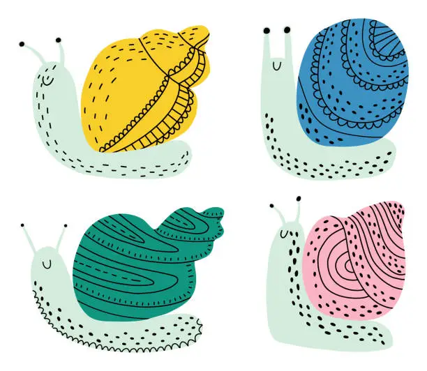 Vector illustration of Set of snails on an isolated white background