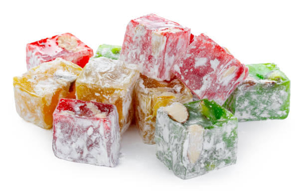 istock Bunch of colorful Turkish Delight sweets isolated on white 1310043156