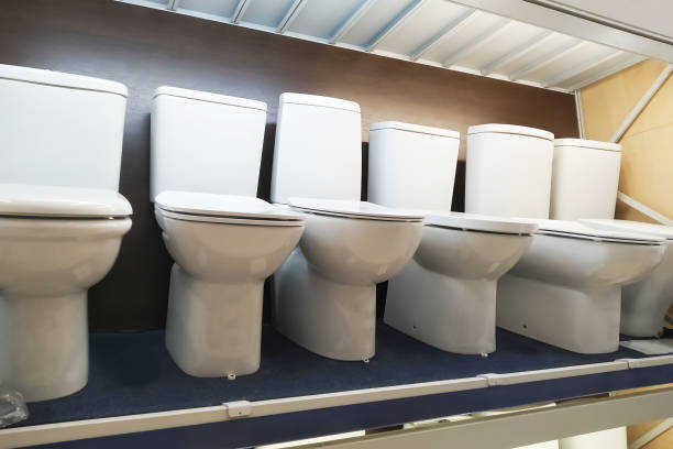 istock Toilet bowls on a shop window closeup 1310043381