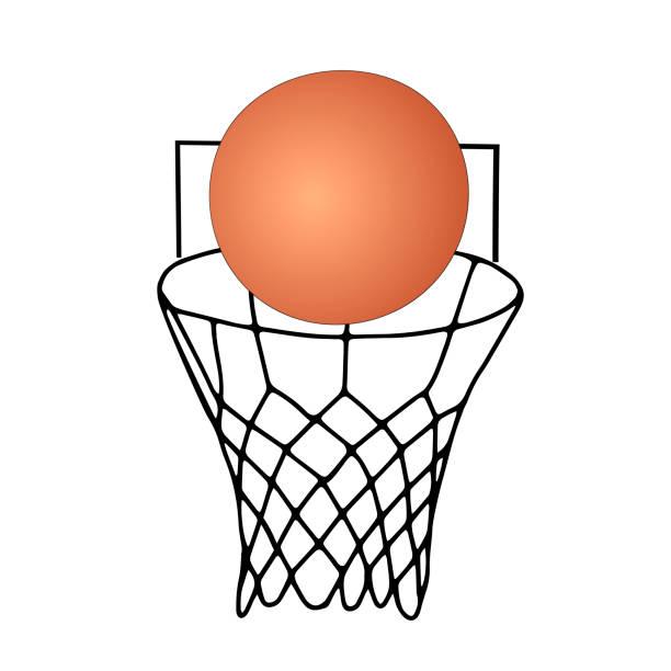 白い背景にオレンジ色のボールを持つバスケットボールゲームの美しい手描きの黒いベクトルイラスト - basketball black background nobody isolated点のイラスト素材／クリップアート素材／マンガ素材／アイコン素材
