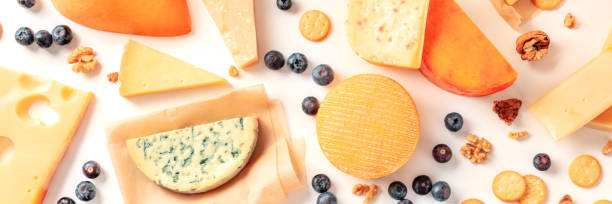istock Cheese variety panorama. Various cheeses, shot from above 1310045478
