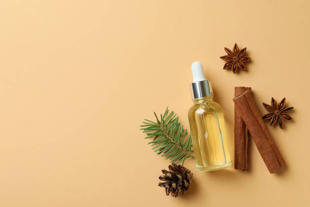 istock Aromatherapy concept with pine oil on beige background 1310050169