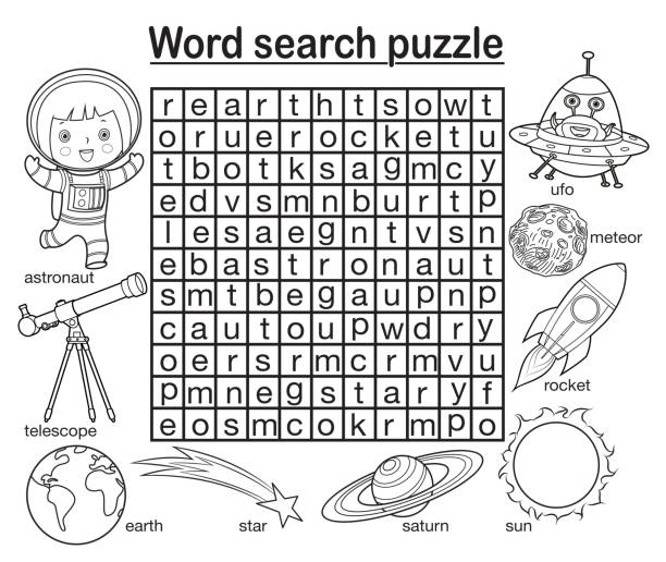 ilustraciones, imágenes clip art, dibujos animados e iconos de stock de rompecabezas de búsqueda de palabras - worksheet