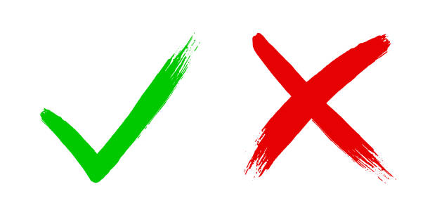 kreuz x und tick v ok häkchen vektor-illustration isoliert auf weißem hintergrund. - voting pen questionnaire green stock-grafiken, -clipart, -cartoons und -symbole