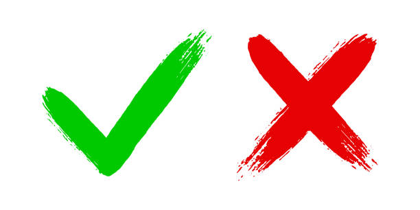 ilustrações, clipart, desenhos animados e ícones de cross x e tick v ok verifique a ilustração do vetor isolado no fundo branco. - voting pen questionnaire green