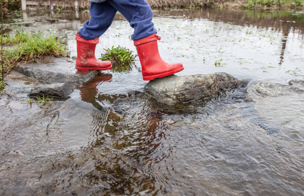 istock Little boy exploring the country protected with red rainboots 1310051884