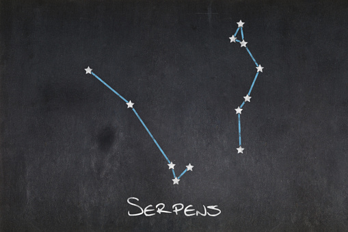 Blackboard with the Serpens constellation drawn in the middle.