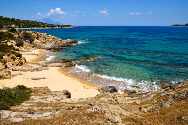 istock Beautiful seascape with beach, rocks and clear transparent water 1310056334