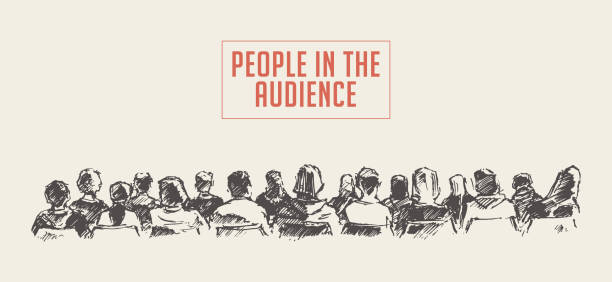 People sitting audience Lecture hall vector sketch People sitting in the audience. Lecture hall. Hand drawn vector illustration, sketch stage theater illustrations stock illustrations