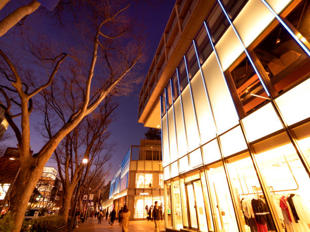 el paisaje urbano de omotesando al atardecer - omotesando hills fotografías e imágenes de stock