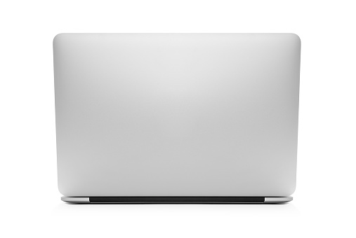 The back view of the new laptop isolated with clipping path on white background