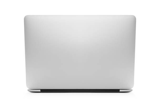 The back view of the new laptop The back view of the new laptop isolated with clipping path on white background back stock pictures, royalty-free photos & images