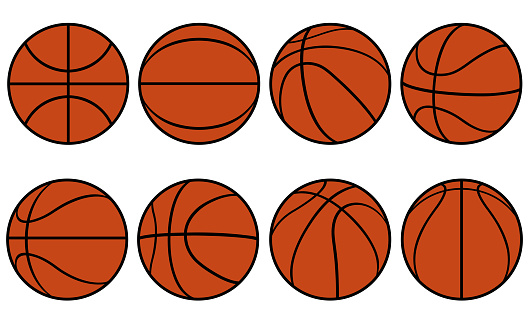 Collection of basketball balls isolated on white