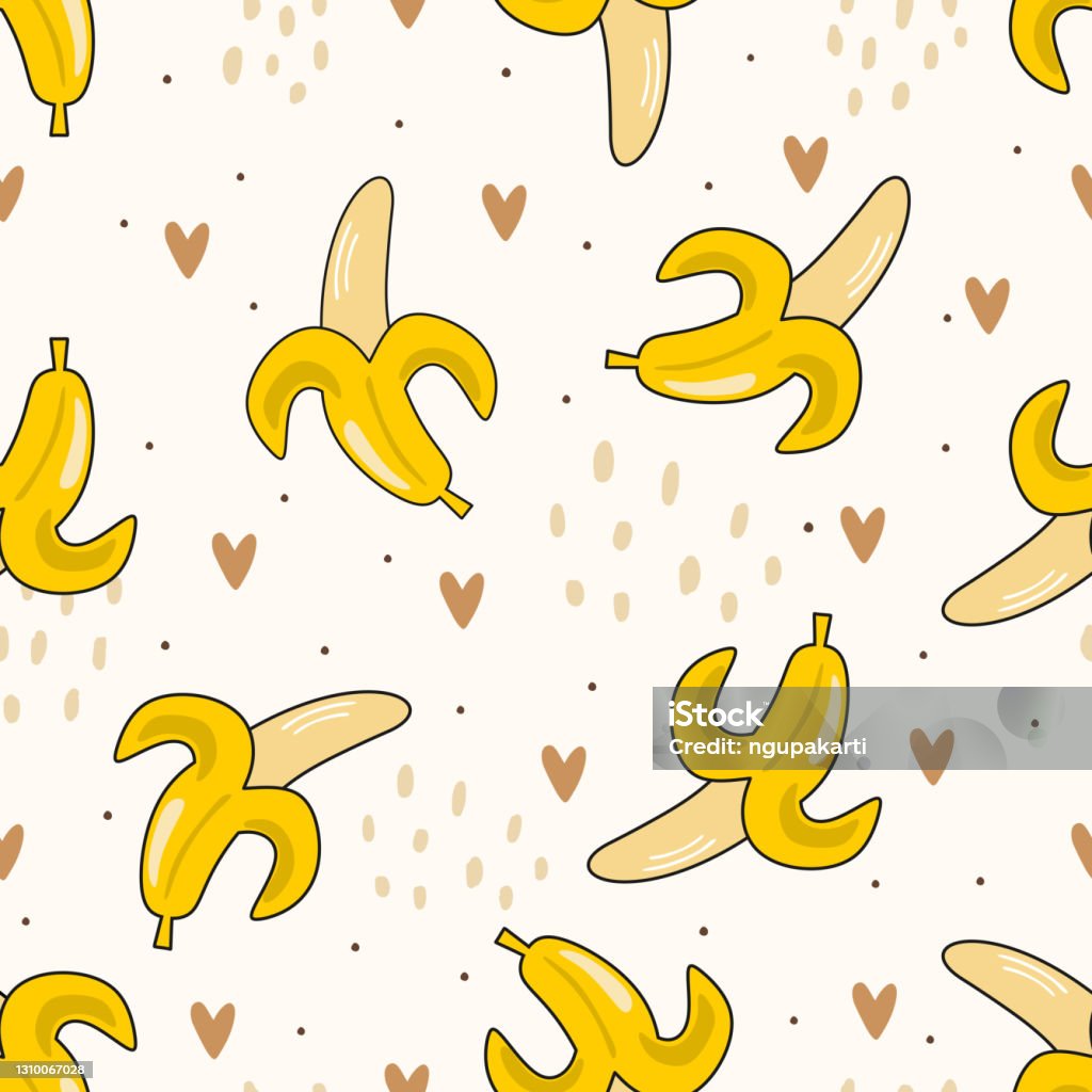 Fresh Yellow Banana Cute Seamless Pattern On White Background ...