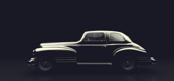 istock Classic retro car on black. Vintage 1310069162