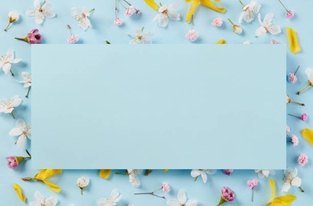 istock Flat lay composition with spring flowers and copy space on top 1310069369