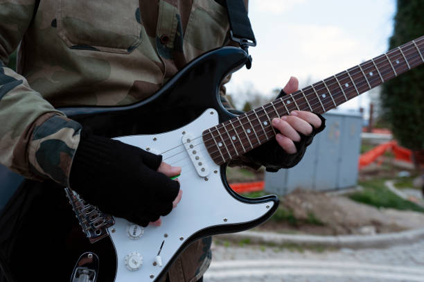 Street music, street guitarist, musician stock photo