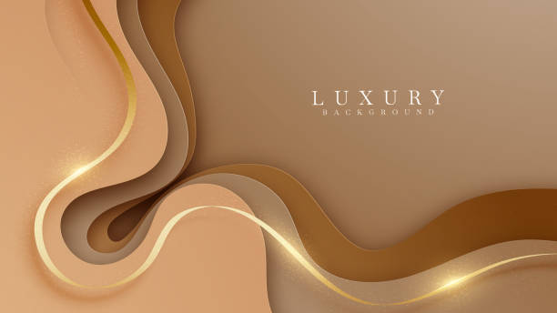 istock Elegant brown shade background with line golden elements. Realistic luxury paper cut style 3d modern concept. 1310077280