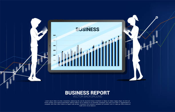 istock man and woman with mobile phone and business graph report in tablet with chart background. 1310077327