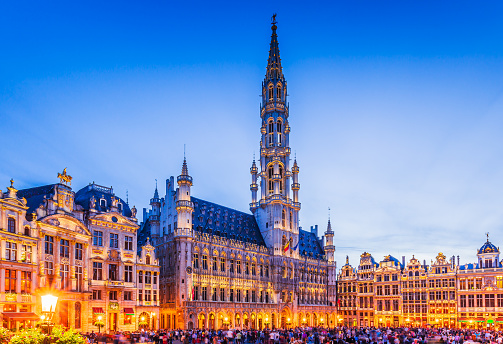 Brussels, Belgium. Grand Place. Market square surrounded by guild halls.