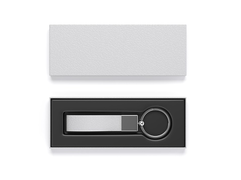 white Leather Key Chain package blank Box For Branding. 3d render