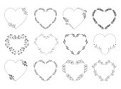 istock Ornate floral frames. Heart wreaths. Vector cute illustration. 1310081846